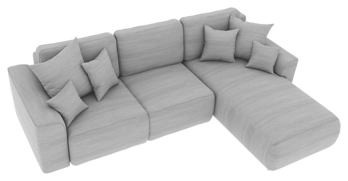 ECKSOFA in Cord Grau  - Chromfarben/Grau, Konventionell, Kunststoff/Textil (293/195cm) - MID.YOU