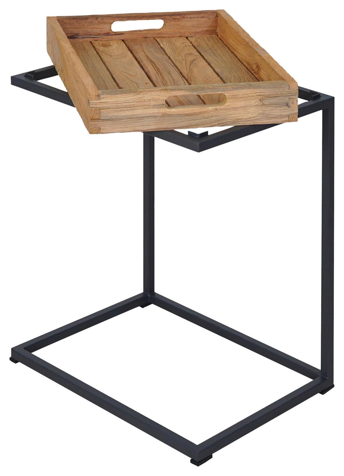 BEISTELLTISCH 40/30/56 cm Teakholz massiv Schwarz, Teakfarben rechteckig  - Schwarz/Teakfarben, Basics, Holz/Metall (40/30/56cm) - Ambia Garden