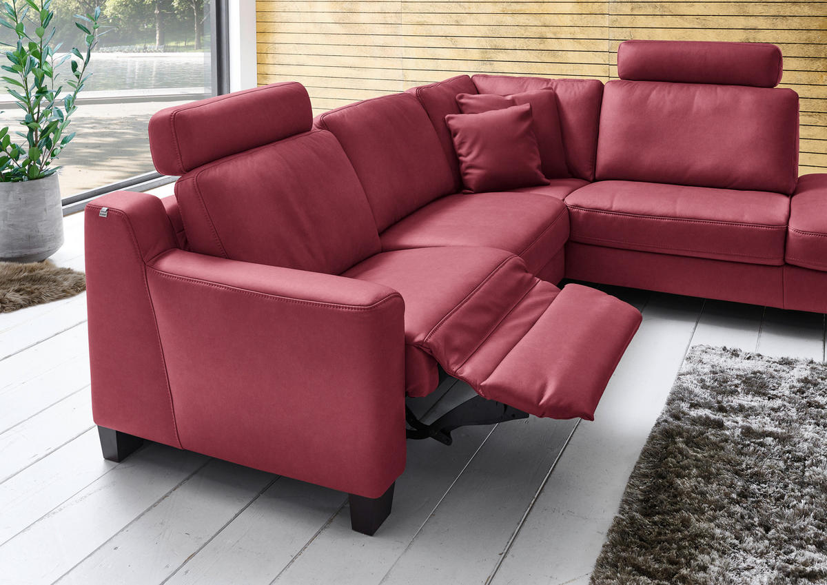 ECKSOFA in Echtleder Bordeaux  - Eichefarben/Bordeaux, Design, Leder/Holz (259/235cm) - Valdera