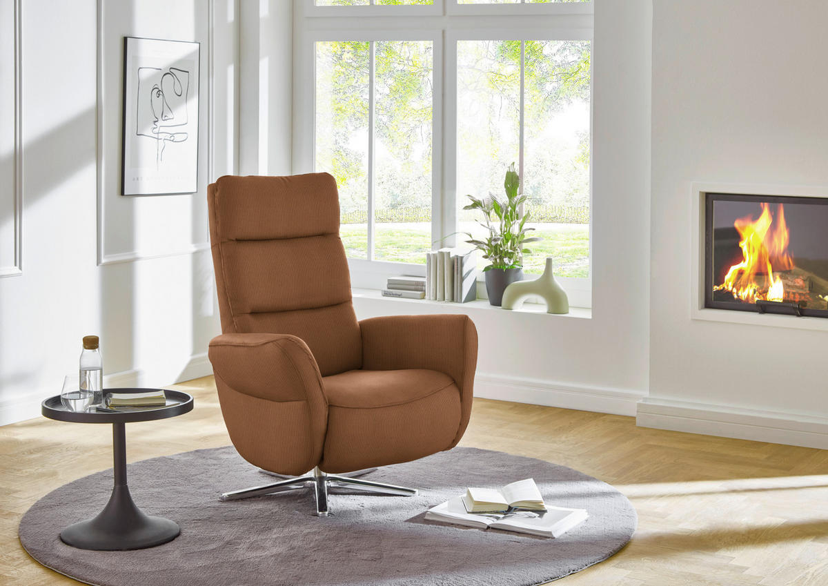 RELAXSESSEL in Textil Cognac  - Chromfarben/Cognac, Design, Textil/Metall (78/113/83cm) - Beldomo Speed