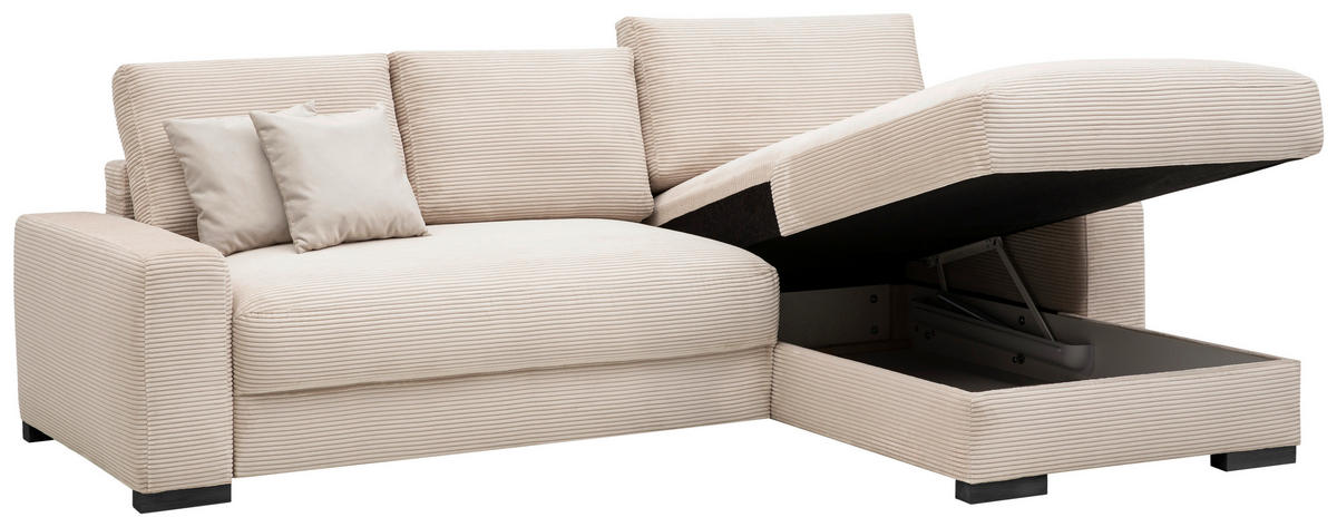 ECKSOFA in Cord Creme  - Creme/Schwarz, Design, Holz/Textil (264/184cm) - Stylife