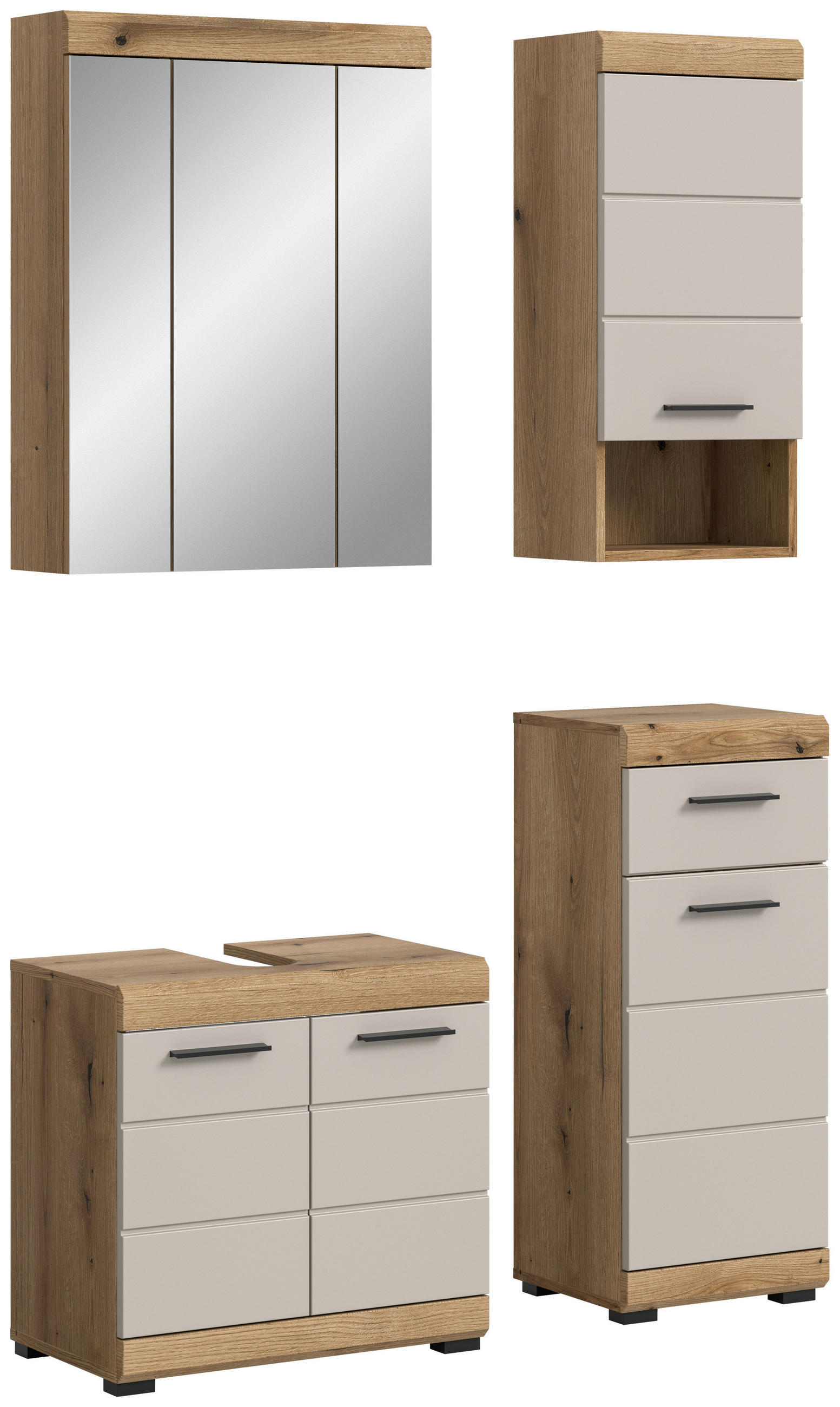 BADEZIMMER 4-teilig  in 134 cm  - Kaschmir/Schwarz, MODERN, Glas/Holzwerkstoff (134cm) - MID.YOU