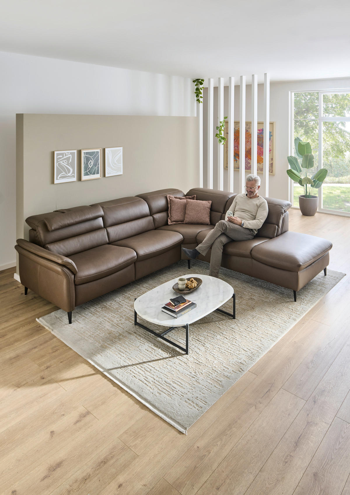 ECKSOFA Braun Echtleder  - Schwarz/Braun, Design, Leder/Metall (287/260cm) - Valdera