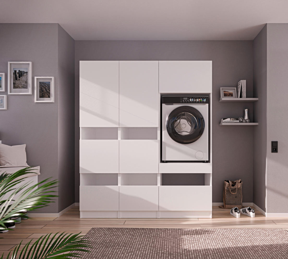 WASCHMASCHINENSCHRANK 68/200/68 cm  in Weiß  - Schwarz/Weiß, Design, Holzwerkstoff/Metall (68/200/68cm) - Milino