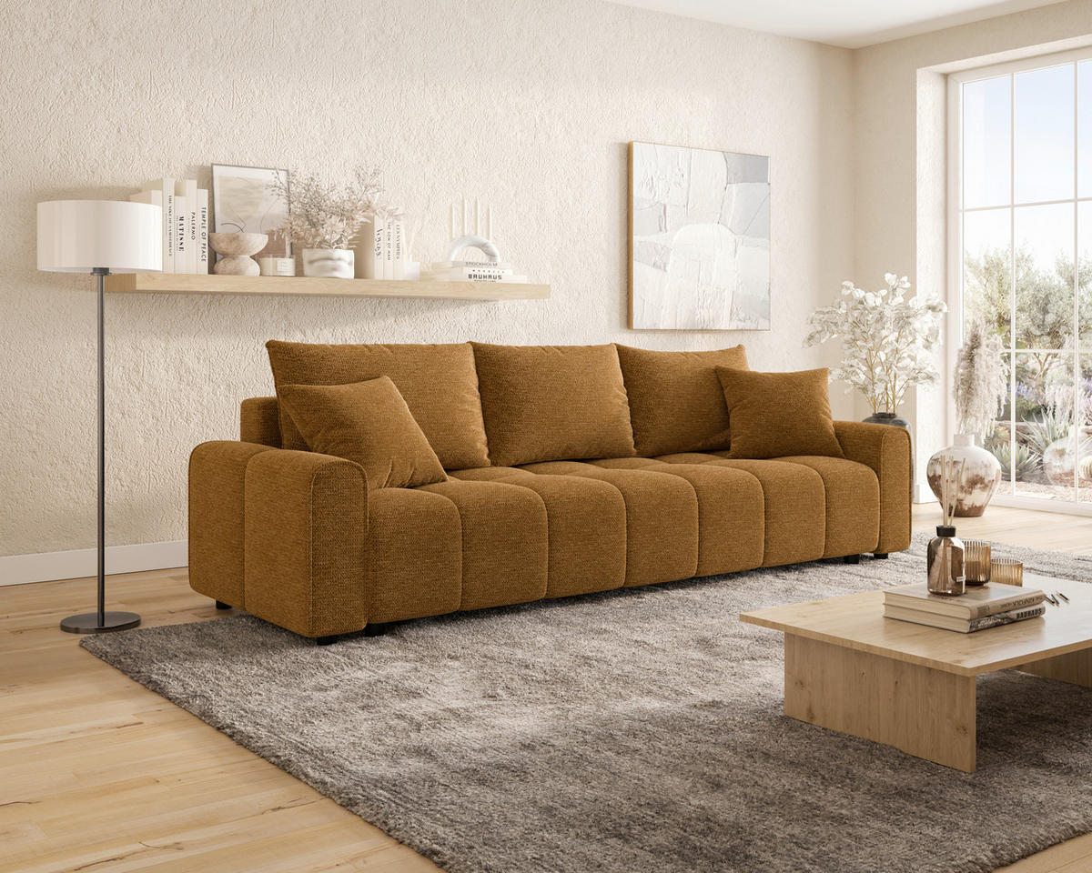 SCHLAFSOFA OLIVIER in Struktur Senfgelb  - Senfgelb/Schwarz, MODERN, Kunststoff/Textil (236/90/100cm) - MID.YOU