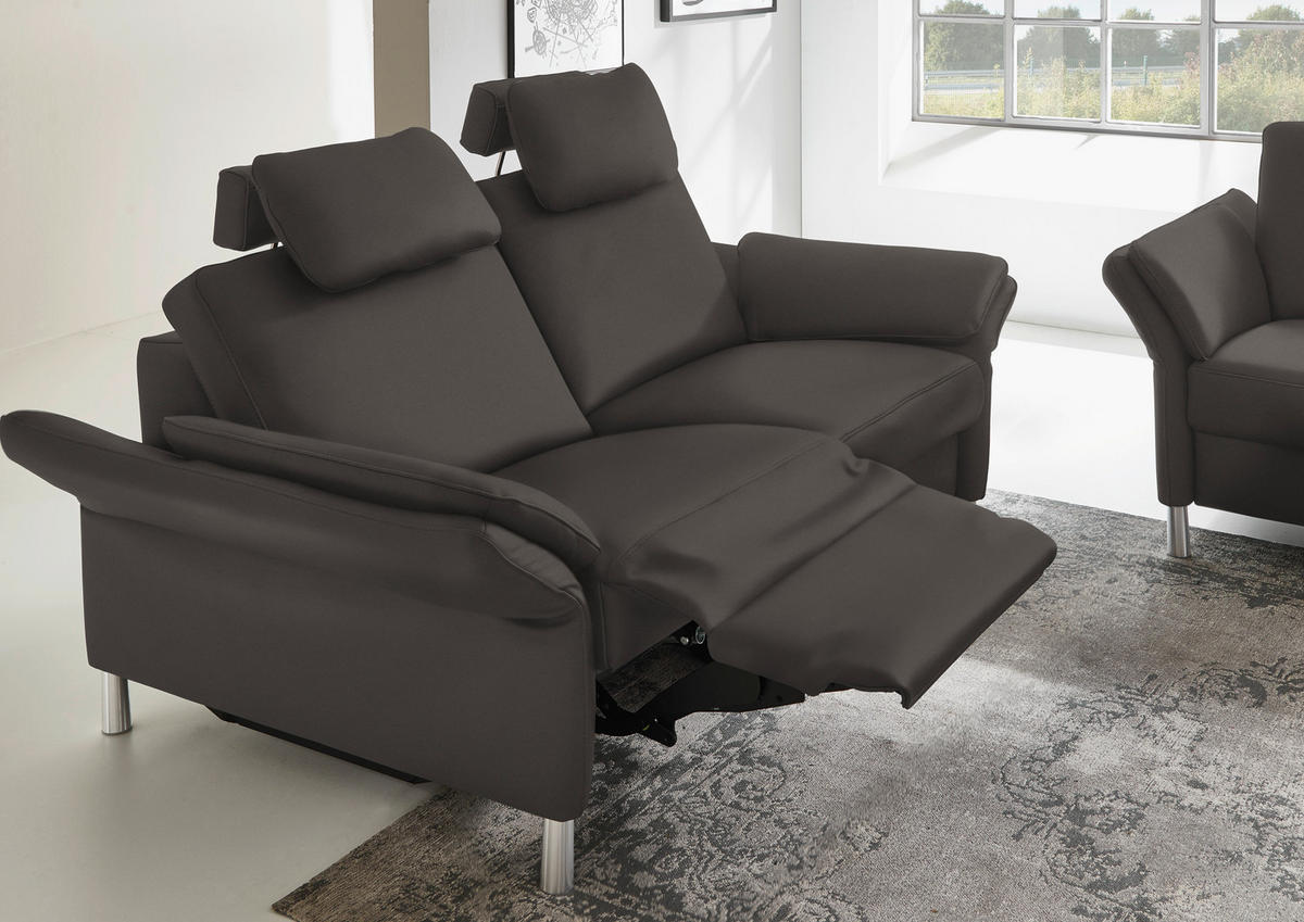 3-SITZER-SOFA in Echtleder Mokka  - Alufarben/Mokka, Design, Leder/Metall (190/82/99cm) - Dieter Knoll