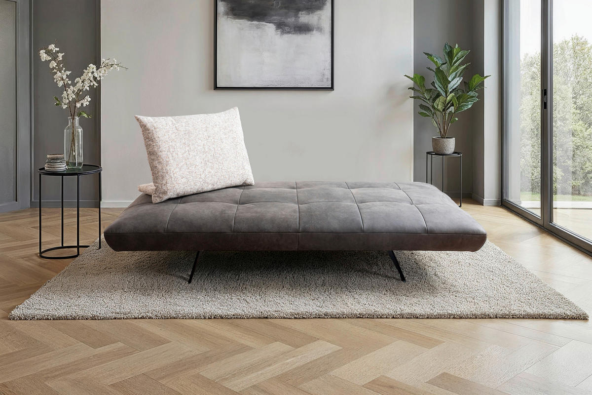 RÉCAMIERE  in Mikrofaser Braun, Cappuccino  - Schwarz/Braun, Design, Textil/Metall (210/105/115cm) - Moderano