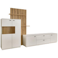WOHNWAND  Weiss, Eiche Artisan 338/199/50 cm  - Weiss/Schwarz, Design, Glas/Holzwerkstoff (338/199/50cm) - Stylife