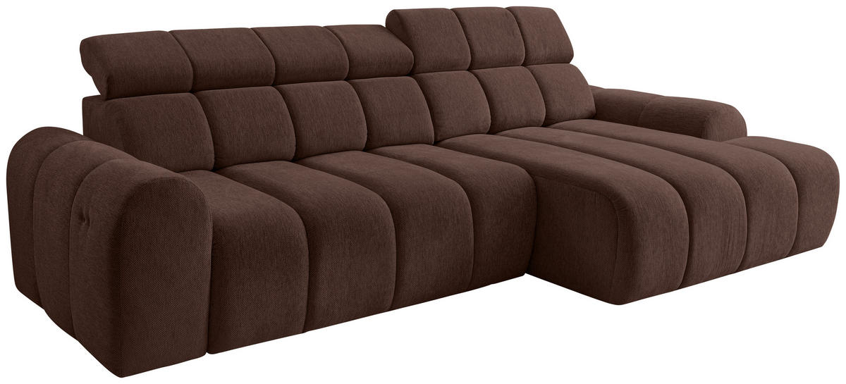 ECKSOFA Dunkelbraun Chenille Bettkasten, Rücken echt, Kopfteilverstellung, Sitzvorzug  - Dunkelbraun/Schwarz, Design, Kunststoff/Textil (290/152cm) - Stylife
