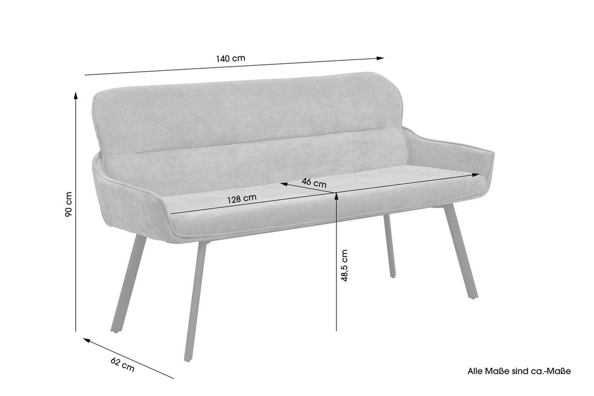 SITZBANK in Metall, Textil Schwarz, Dunkelgrau  - Dunkelgrau/Schwarz, MODERN, Textil/Metall (140/90/62cm) - MID.YOU