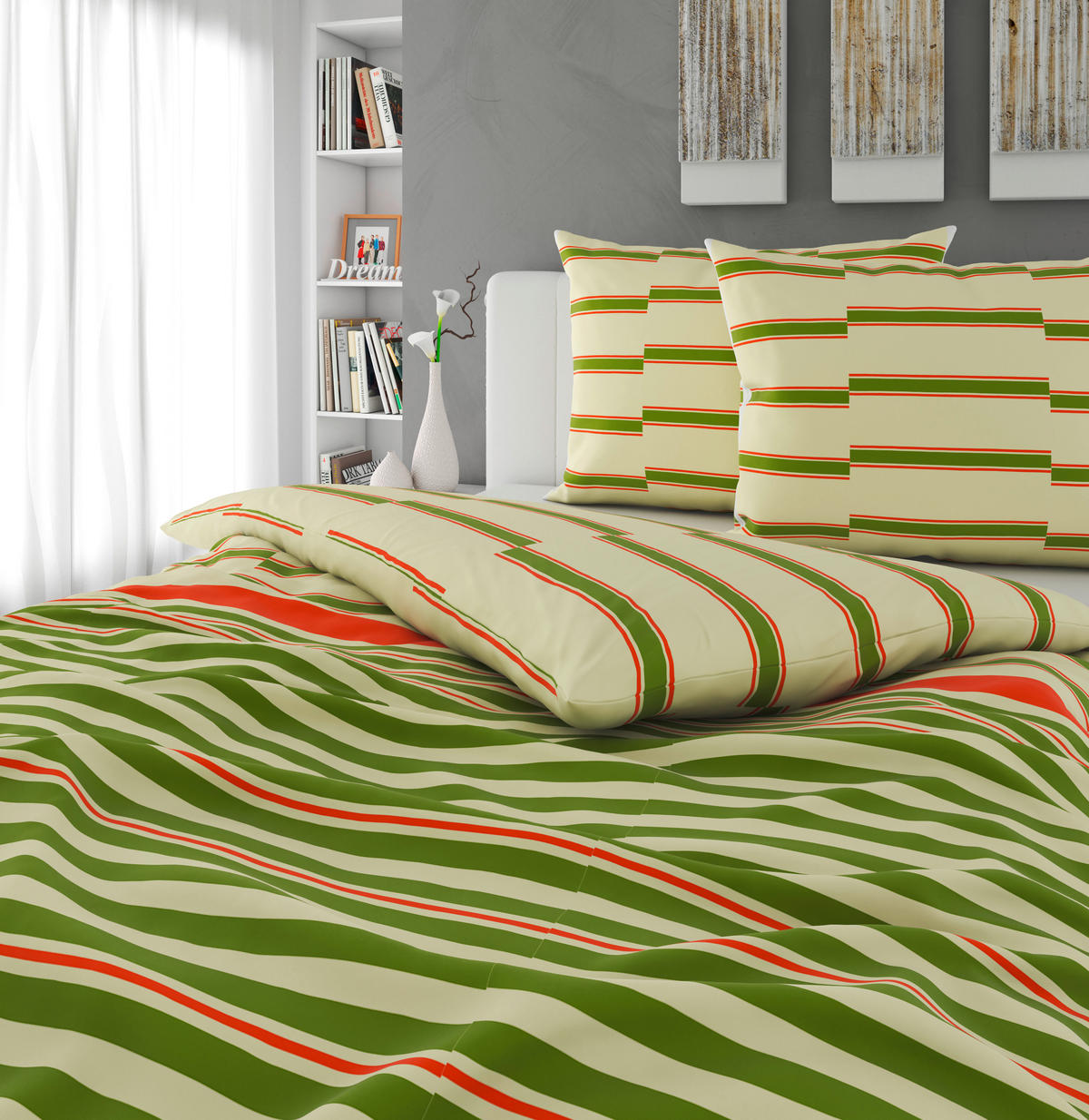 BETTWÄSCHE 200/200 cm  - Orange/Grasgrün, Textil (200/200cm) - Bio:Vio