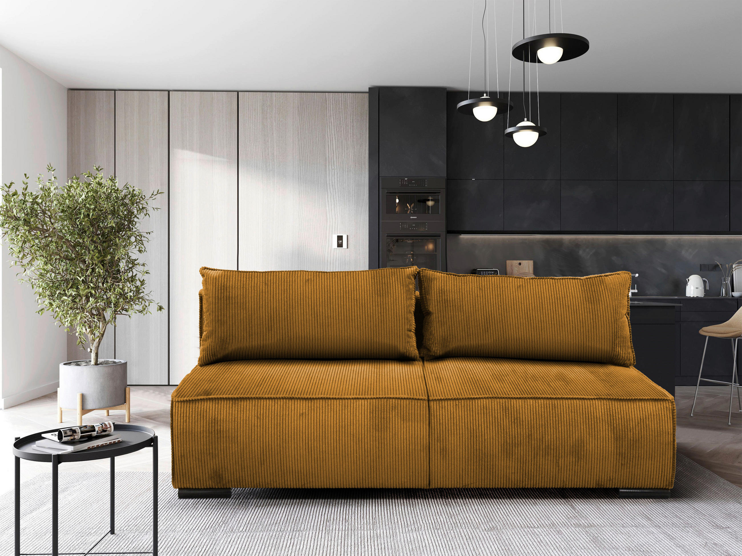 SCHLAFSOFA in Struktur Gelb  - Gelb/Schwarz, Design, Kunststoff/Textil (202/90/99cm) - MID.YOU