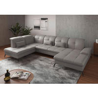 WOHNLANDSCHAFT in Echtleder Hellgrau  - Hellgrau/Schwarz, KONVENTIONELL, Leder/Metall (231/357/185cm) - Sit & More