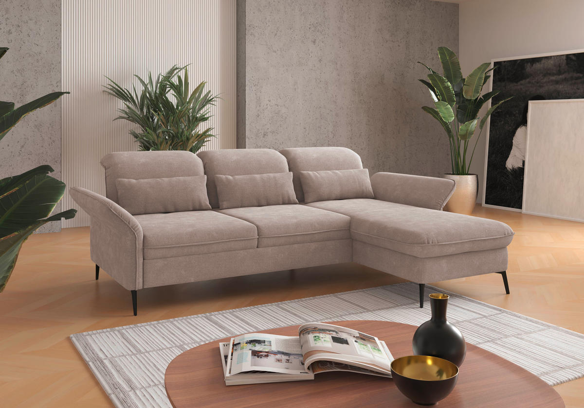 ECKSOFA in Flachgewebe Greige  - Greige/Schwarz, Konventionell, Textil/Metall (264/198cm) - Sit & More