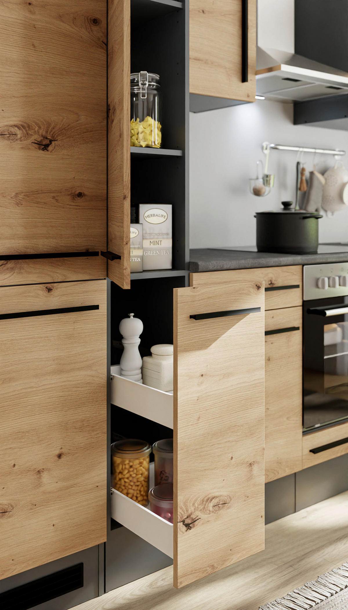 APOTHEKERSCHRANK 30/211/57 cm  in Anthrazit, Eiche Artisan  - Anthrazit/Schwarz, LIFESTYLE, Holzwerkstoff/Kunststoff (30/211/57cm) - P & B