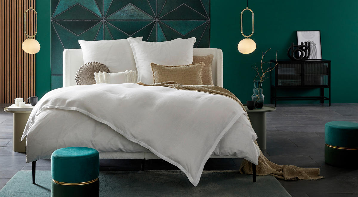 Polsterbett inkl. Matratze 180/200 cm  in Weiss  - Weiss/Creme, Modern, Textil/Metall (180/200cm) - Livetastic