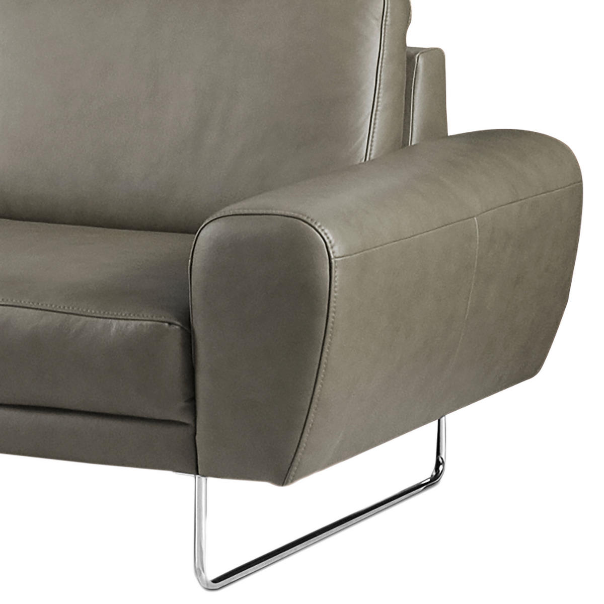 2-SITZER-SOFA in Echtleder Grau  - Chromfarben/Grau, Design, Leder/Metall (177/85/92cm) - Livetastic