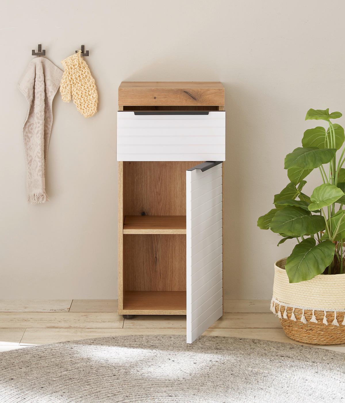 MIDISCHRANK 36/79/31 cm  - Weiss/Eichefarben, Basics, Holzwerkstoff/Kunststoff (36/79/31cm) - MID.YOU