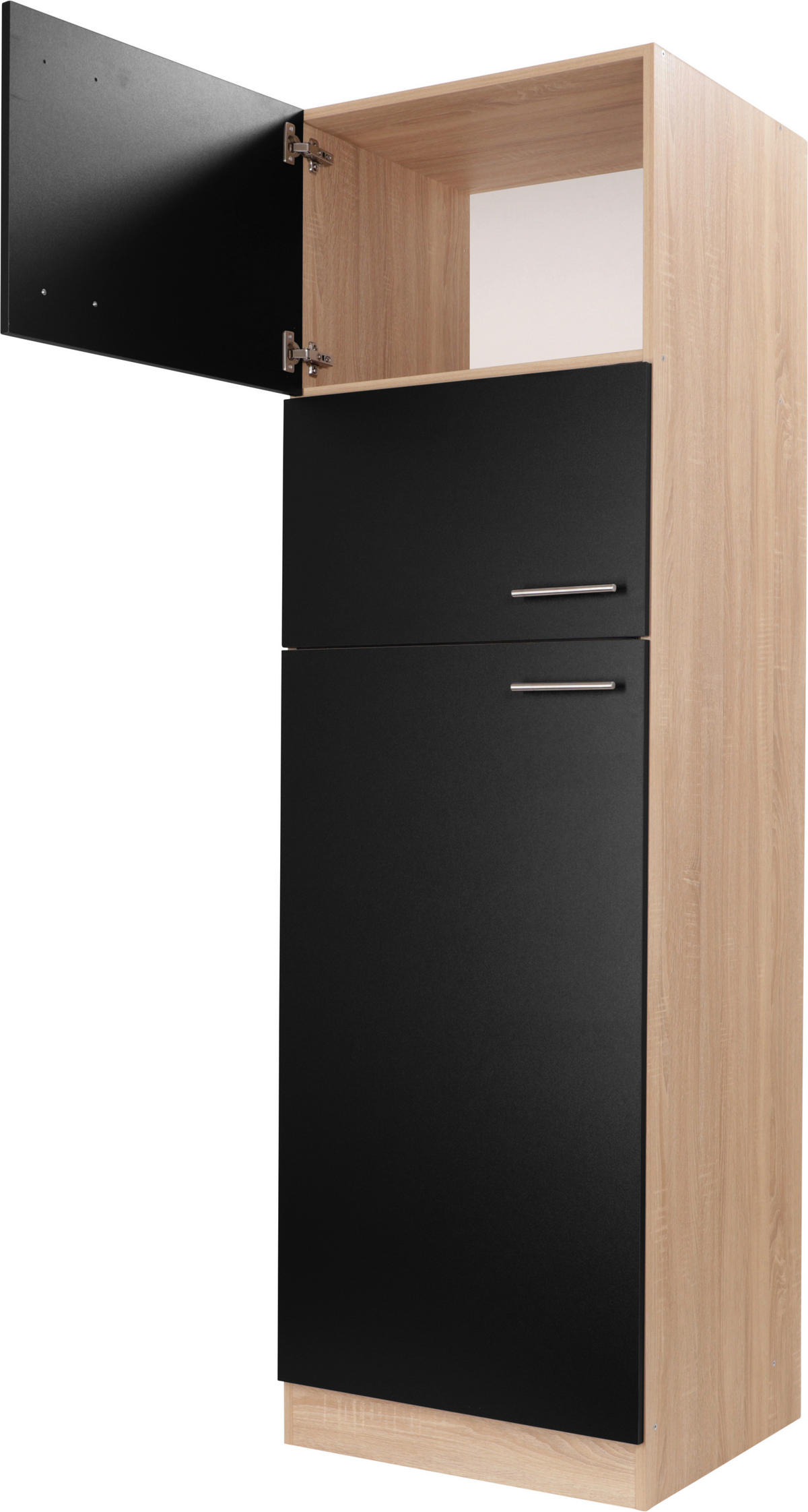 GERÄTEUMBAUSCHRANK 60/200/60 cm  in Schwarz, Eichefarben  - Eichefarben/Silberfarben, Basics, Holzwerkstoff/Metall (60/200/60cm) - Respekta