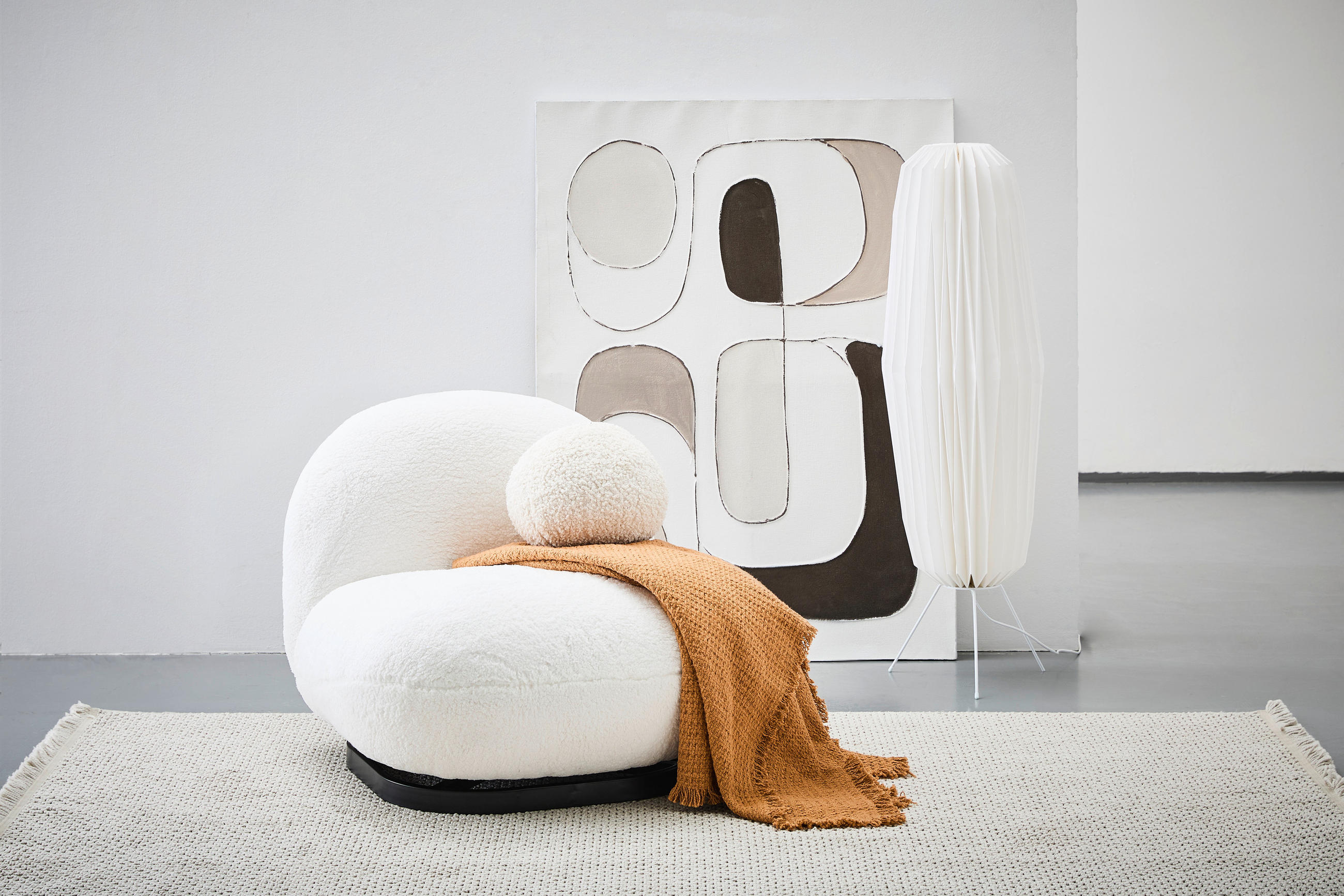 SESSEL in Bouclé Weiß - Schwarz/Weiß, Trend, Textil/Metall (75/65/83cm) - P & B