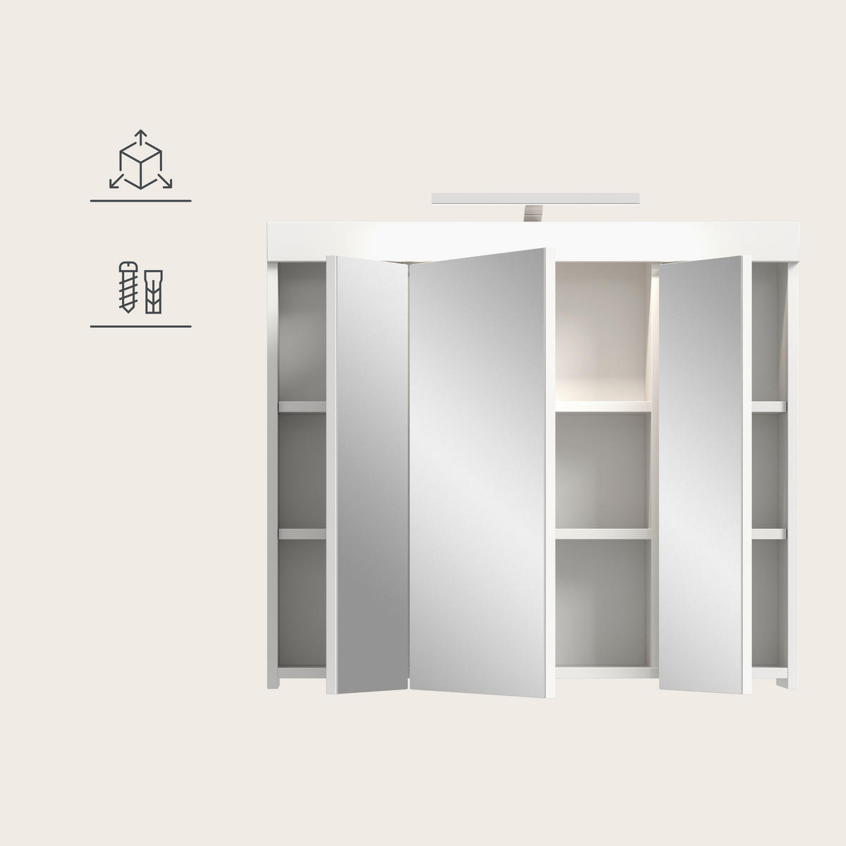 SPIEGELSCHRANK 80/70/18 cm  - Weiß, Trend, Glas/Holzwerkstoff (80/70/18cm) - MID.YOU