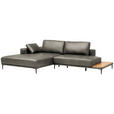 ECKSOFA  in Echtleder Grau  201/304 cm  - Schwarz/Grau, Design, Leder/Metall (201/304cm) - Belluti