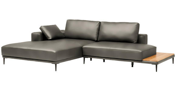 ECKSOFA  in Echtleder Grau  201/304 cm  - Schwarz/Grau, Design, Leder/Metall (201/304cm) - Belluti