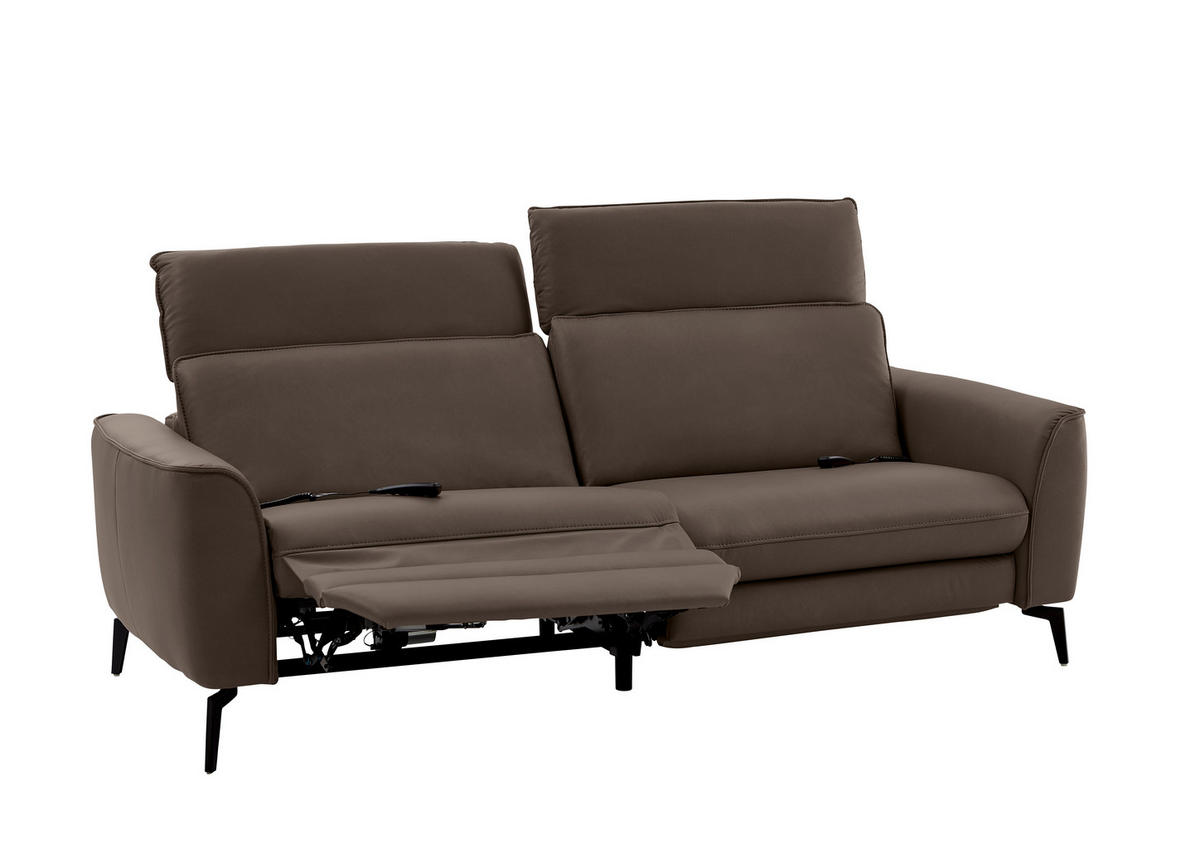 3-SITZER-SOFA in Echtleder Dunkelbraun  - Dunkelbraun/Schwarz, Natur, Leder/Metall (222/81/110cm) - Valdera