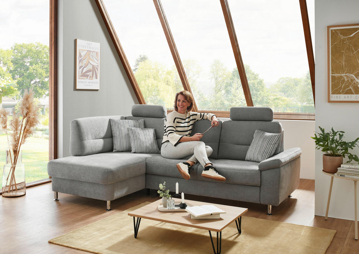 ECKSOFA  in Flachgewebe Grau  160/244 cm  - Alufarben/Grau, KONVENTIONELL, Textil/Metall (160/244cm) - Beldomo Comfort