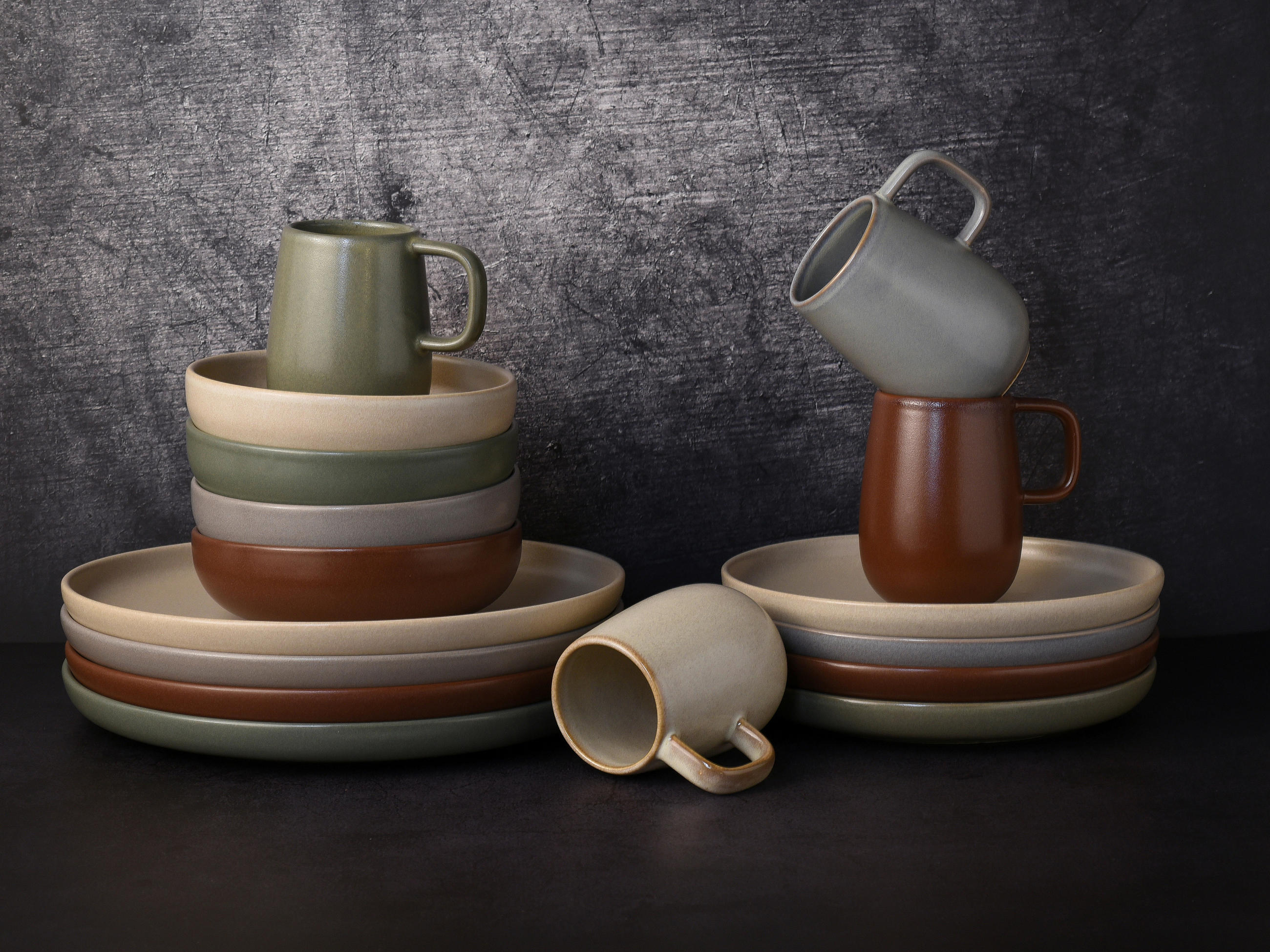 KOMBINOVANÁ SOUPRAVA, 16dílné, kamenina - vícebarevná, Moderní, keramika (40,5/37/49,5cm) - Creatable
