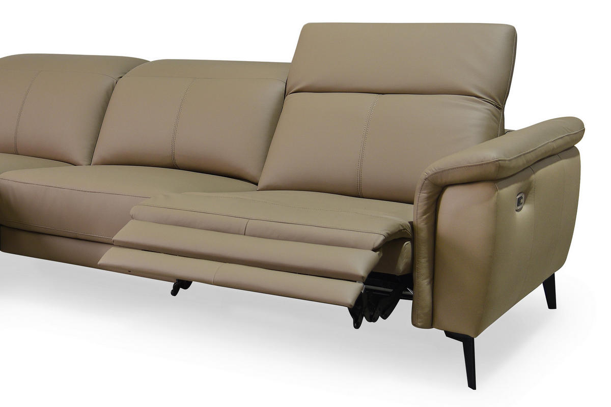 ECKSOFA Taupe Echtleder  - Taupe/Schwarz, MODERN, Leder/Holz (174/276cm) - Livetastic