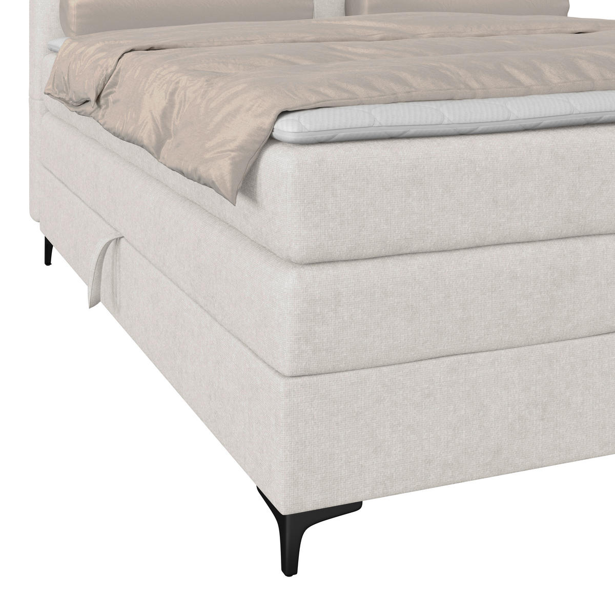 BOXSPRINGBETT 200/200 cm,  in Beige, H3 = fest  - Beige/Schwarz, KONVENTIONELL, Kunststoff/Textil (200/200cm)