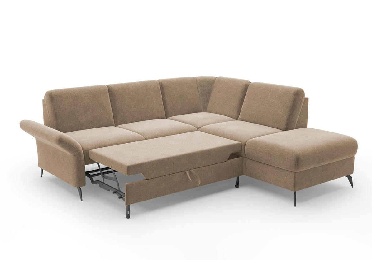 ECKSOFA ROCHELLE E Hellbraun Flachgewebe  - Hellbraun/Schwarz, KONVENTIONELL, Textil/Metall (240/216cm) - Sit & More