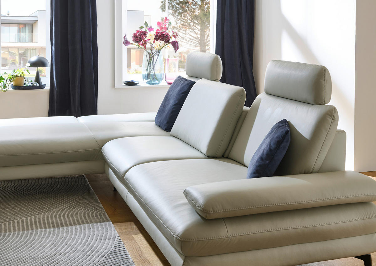 ECKSOFA in Echtleder Silberfarben  - Silberfarben/Schwarz, Design, Leder/Metall (308/195cm) - Dieter Knoll