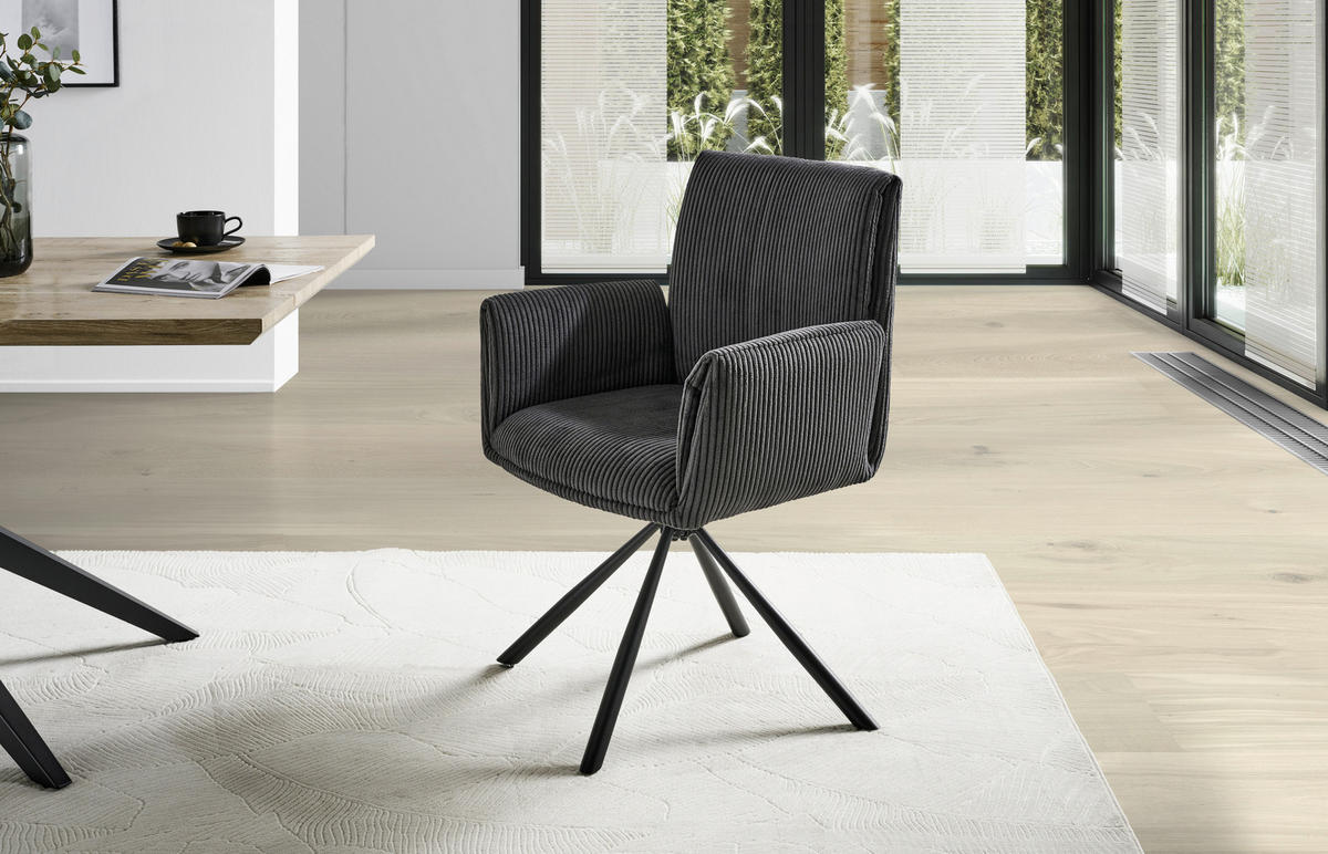 ARMLEHNSTUHL  in Eisen Cord  - Anthrazit/Schwarz, MODERN, Textil/Metall (65/90/62cm) - MID.YOU