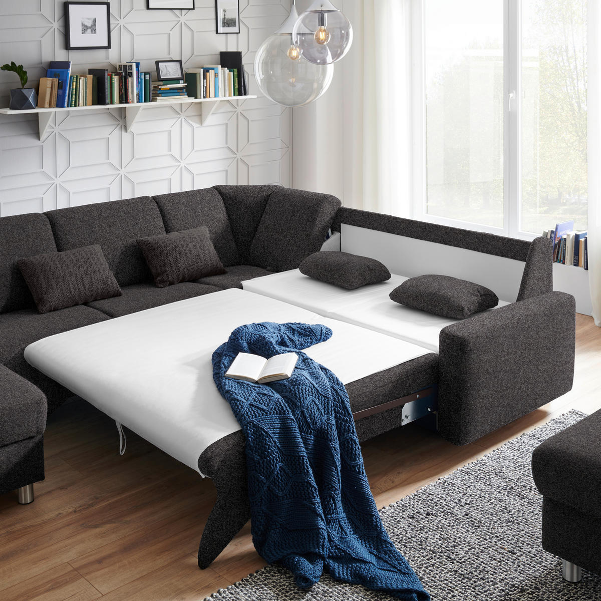 WOHNLANDSCHAFT in Chenille Dunkelbraun  - Dunkelbraun/Alufarben, KONVENTIONELL, Kunststoff/Textil (158/322/236cm) - Sedda
