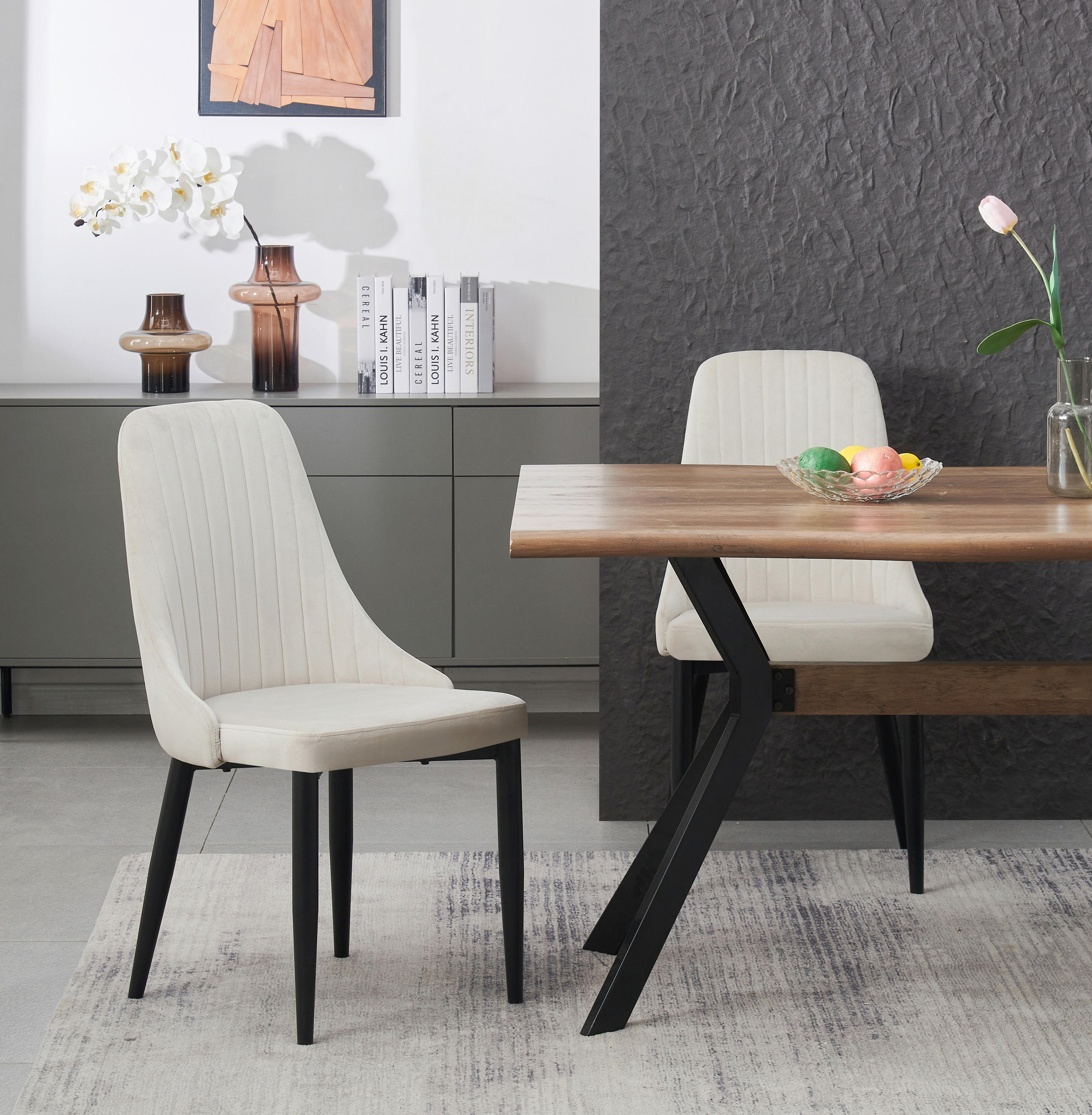 STUHL-SET 2 Stück  in Webstoff  - Creme/Schwarz, MODERN, Textil/Metall (44/88/58cm) - MID.YOU