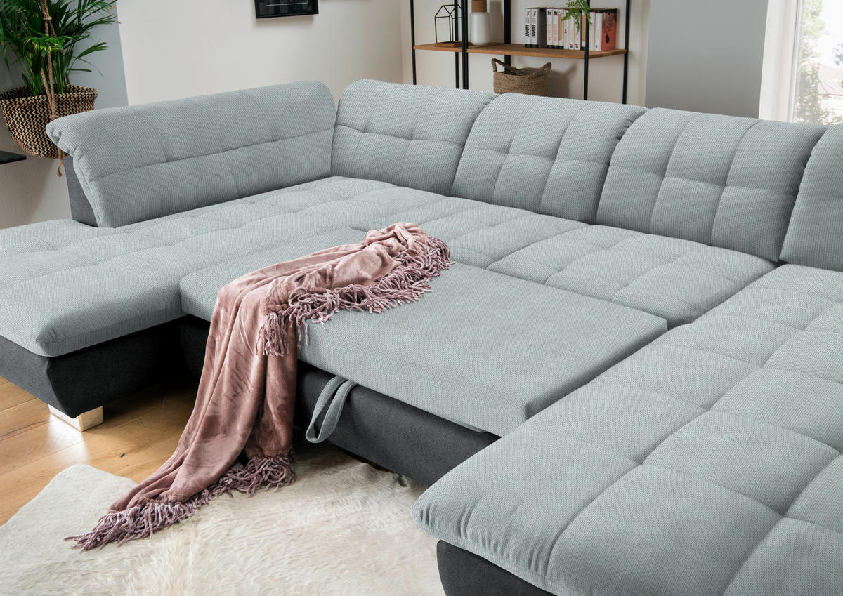 WOHNLANDSCHAFT in Mikrofaser Platinfarben  - Platinfarben/Chromfarben, Design, Kunststoff/Textil (211/350/204cm) - Xora