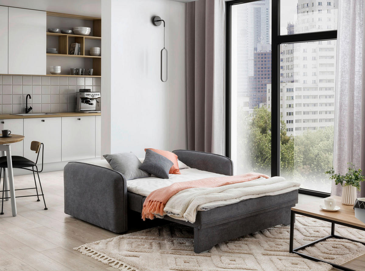 SCHLAFSOFA in Textil Grau  - Silberfarben/Grau, Design, Kunststoff/Textil (155/105/75cm) - MID.YOU