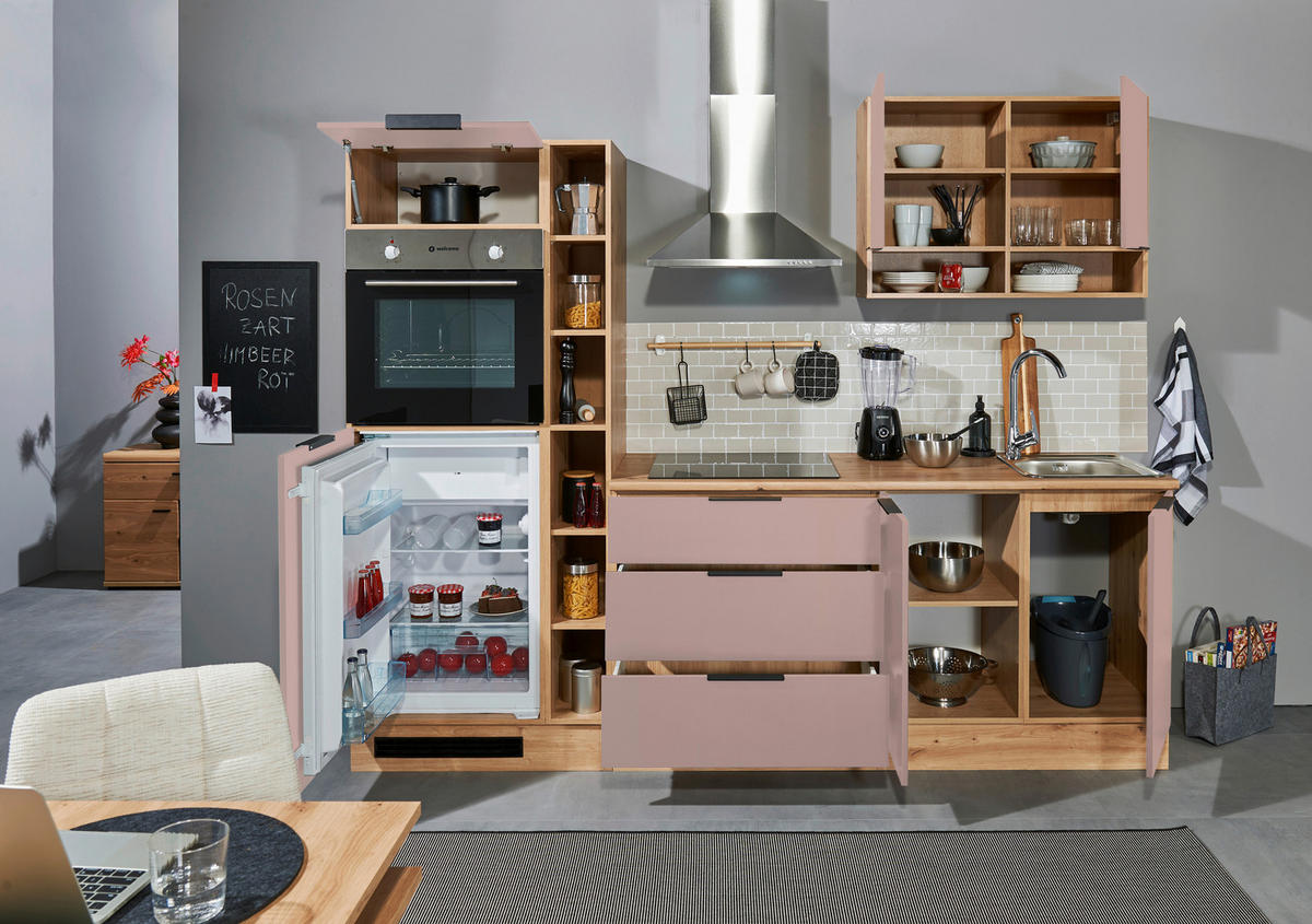 KÜCHENLEERBLOCK 250 cm   in Rosa, Eiche Artisan  - Schwarz/Eiche Artisan, Design, Holzwerkstoff/Kunststoff (250cm) - MID.YOU