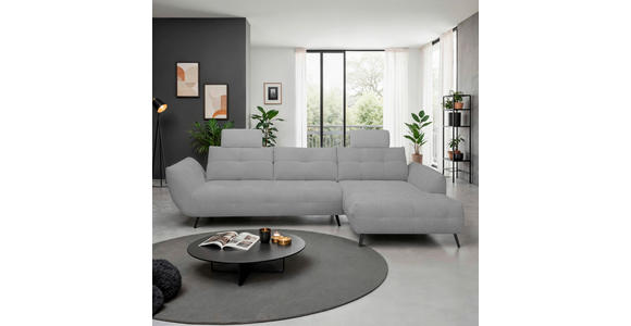 ECKSOFA Grau Chenille Armlehnenkissen, Rücken echt, Sitztiefenverstellung  - Schwarz/Grau, KONVENTIONELL, Textil/Metall (313/215cm) - Hom`in