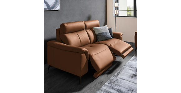 3-SITZER-SOFA  in Echtleder Cognac   - Cognac/Schwarz, Design, Leder/Metall (207/107/98cm) - Belluti