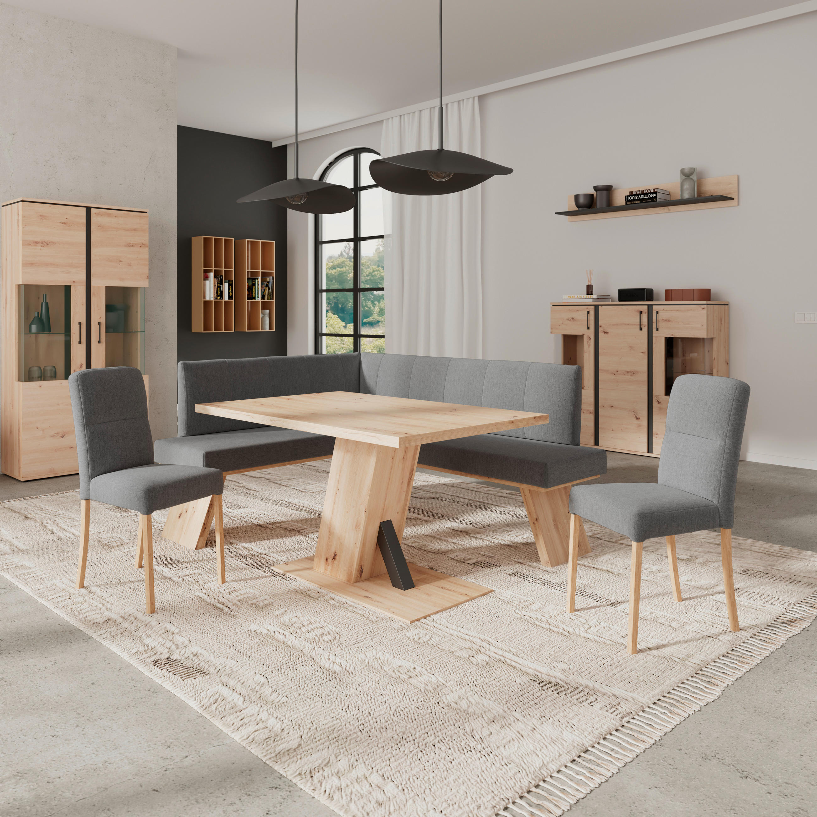 ECKBANK 140/160 cm Webstoff Anthrazit   - Eichefarben/Anthrazit, KONVENTIONELL, Textil (140/160cm)