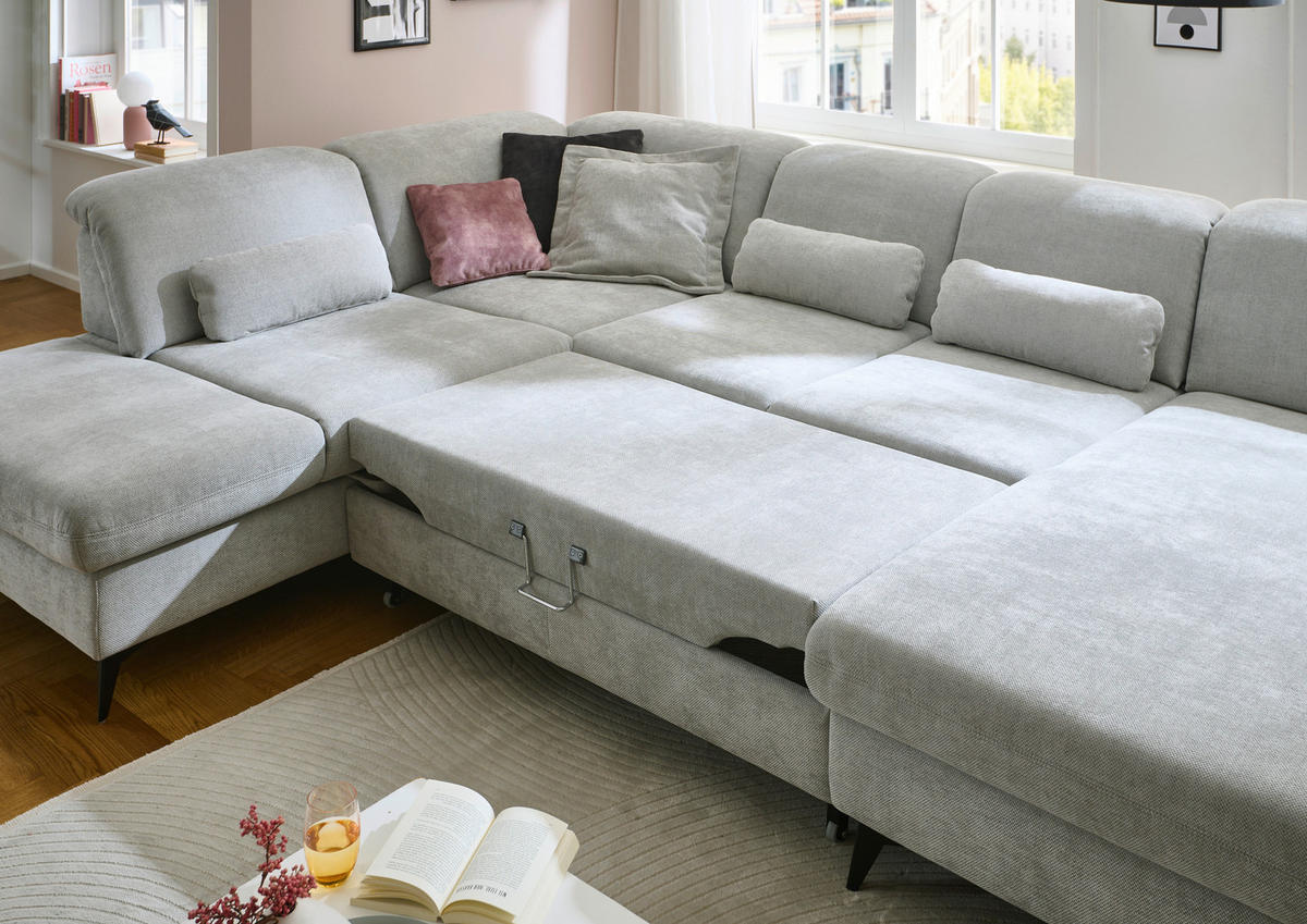 WOHNLANDSCHAFT in Chenille Silberfarben  - Silberfarben/Schwarz, Design, Textil/Metall (198/369/255cm) - Beldomo Style