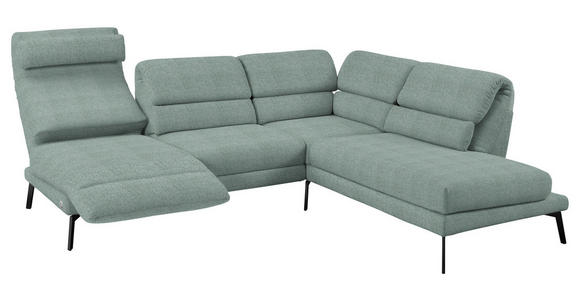 ECKSOFA in Flachgewebe Salbeigrün 256-363/212-253 cm - Salbeigrün/Schwarz, Design, Textil/Metall (256-363/212-253cm) - Dieter Knoll