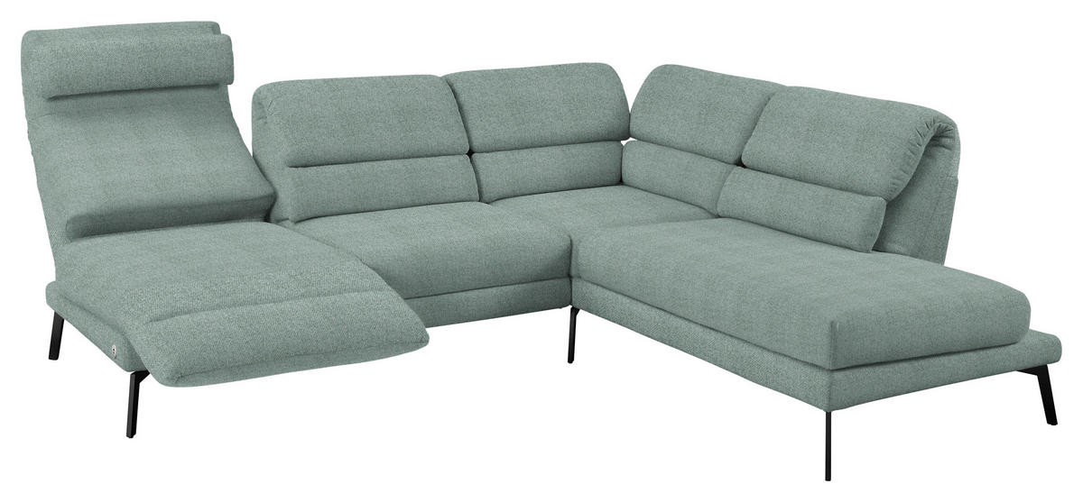 ECKSOFA in Flachgewebe Salbeigrün  - Salbeigrün/Schwarz, Design, Textil/Metall (256-363/212-253cm) - Dieter Knoll