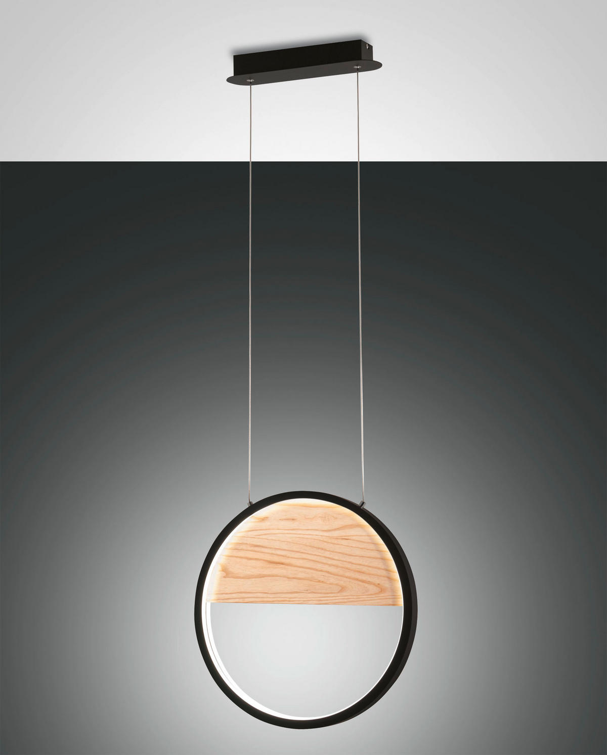 LED-PENDELLEUCHTE Pierre 40,20/200 cm   - Eschefarben/Schwarz, Design, Holz/Metall (40,20/200cm) - Fabas Luce
