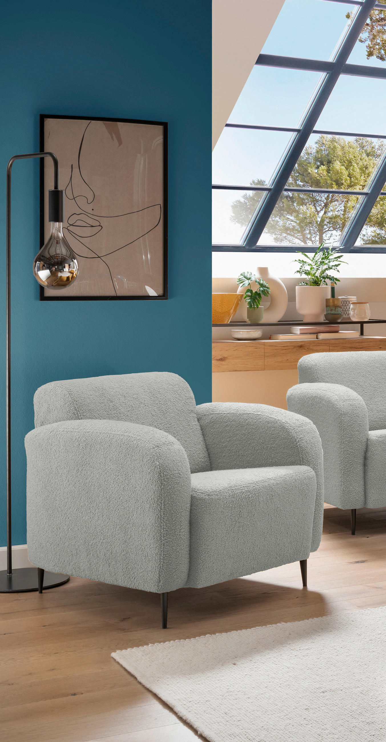 SESSEL in Teddystoff Hellgrau - Hellgrau/Schwarz, MODERN, Textil/Metall (85/76/90cm) - Livetastic
