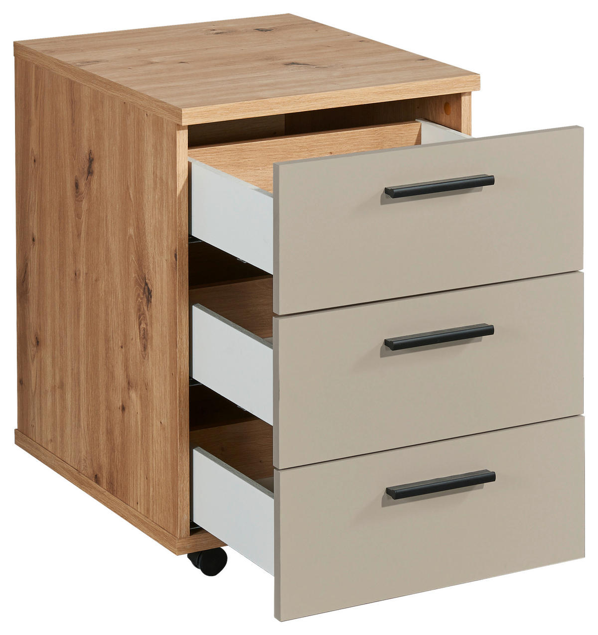 ROLLCONTAINER Kaschmir, Eiche Artisan  - Kaschmir/Schwarz, MODERN, Holzwerkstoff/Kunststoff (46/65/55cm) - MID.YOU