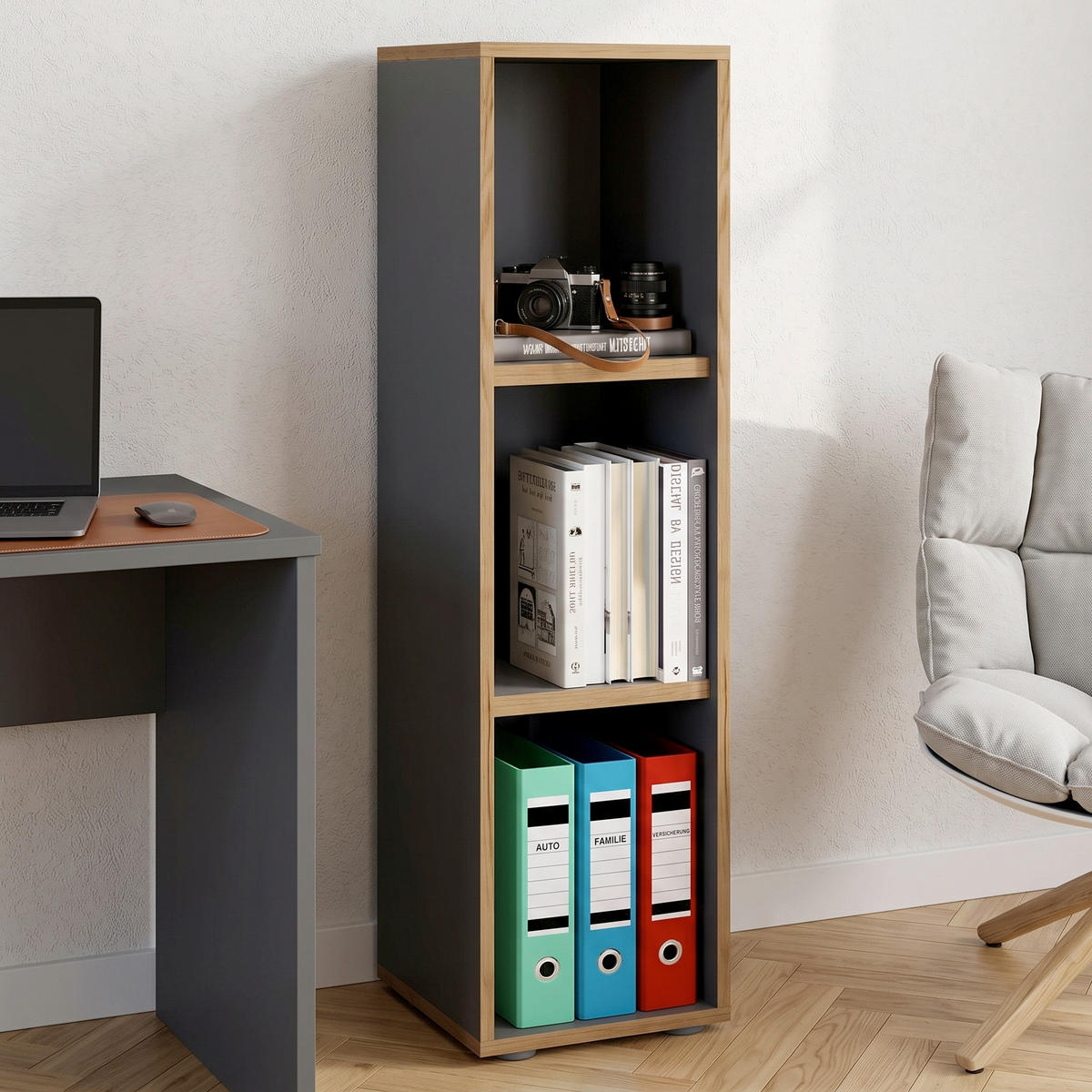 IRATTARTÓ POLC - fekete/méztölgy színű, Design, műanyag/faalapú anyag (30/110/33cm) - P & B
